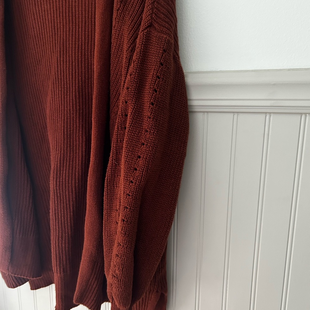 Universal Thread Medium Rich Burgundy Rust Open Front Knit Cotton Cardigan - Picture 5 of 6